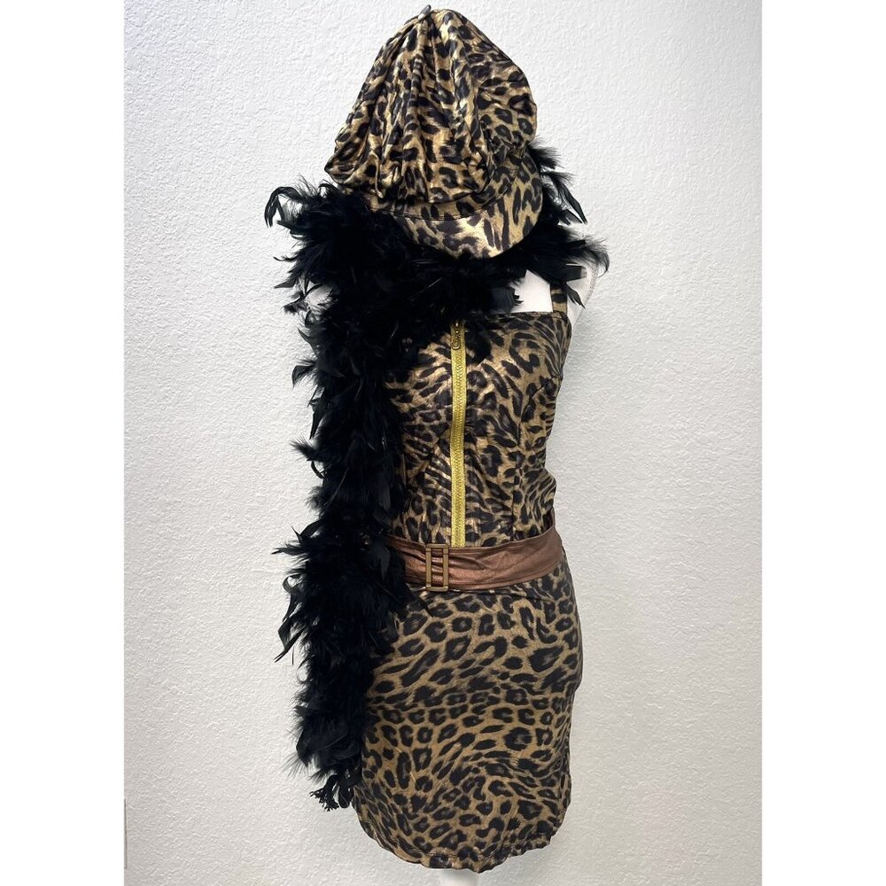 Costumes USA Adult ONE SIZE Leopard Pimpette Dress COSTUME Dress, Hat, Boa EUC